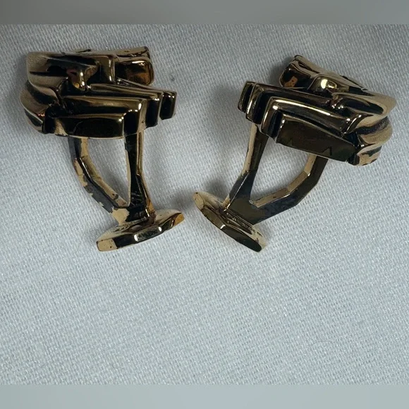 VTG Rick Cameron Wolf Head Cufflinks - Vermeil 925 Silver-Gilt 24k Gold Wildlife